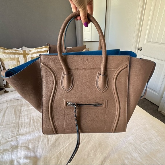 GORGEOUS CELINE KHAKI COBALT SMOOTH CALFSKIN PHANTOM LARGE TOTE BAG. - Picture 1 of 11